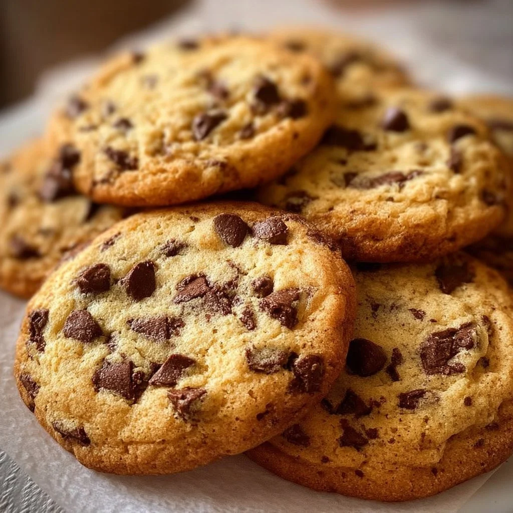 Freshly baked chocolate chip cookies on a cooling rack