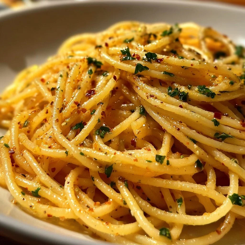 Delicious Cowboy Butter Spaghetti served with fresh herbs and spices.