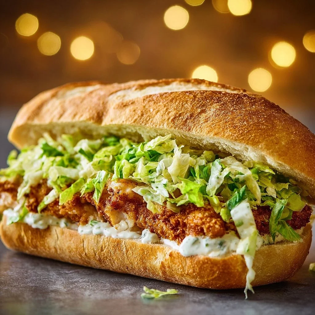 Crispy Chicken Caesar Sandwich with fresh toppings and creamy dressing