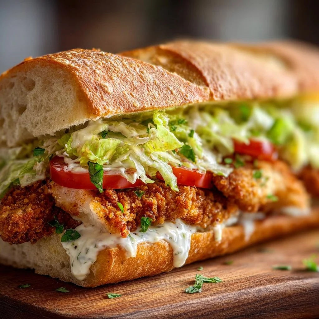 Crispy Chicken Caesar Sandwich with romaine lettuce and Caesar dressing