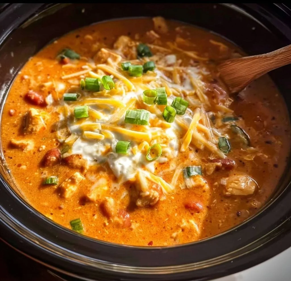 Crock Pot Buffalo Chicken Chili served in a bowl with toppings