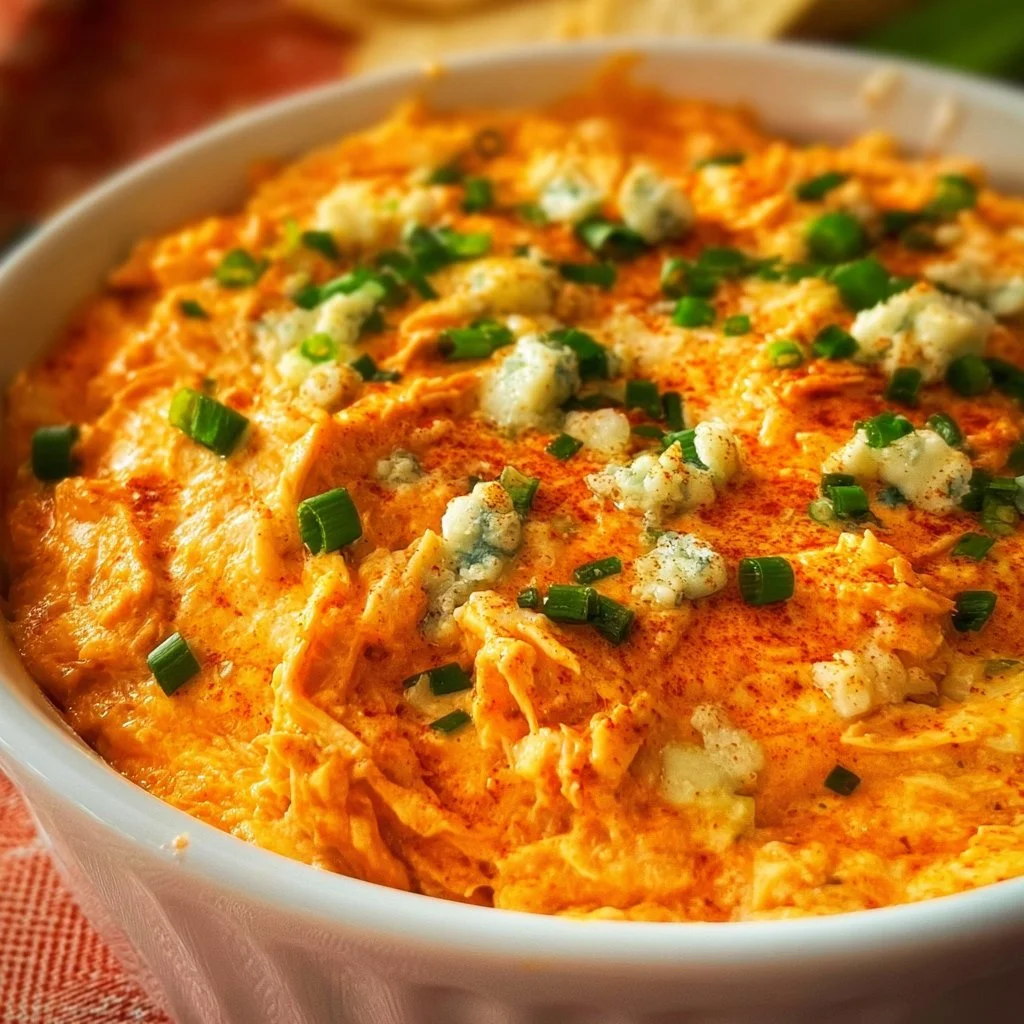 Crock Pot Buffalo Chicken Dip served with tortilla chips