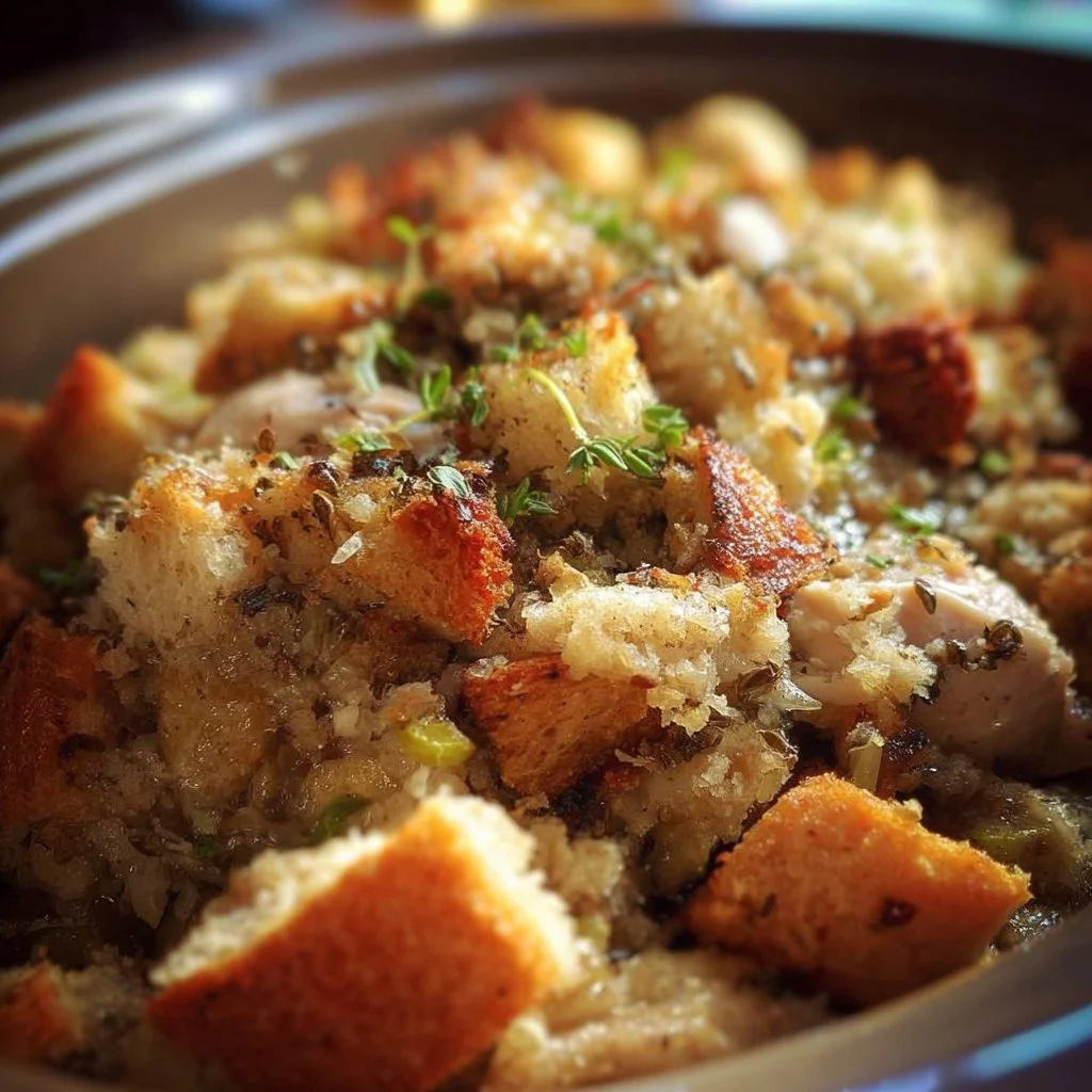 Crock Pot chicken and stuffing dish ready to serve