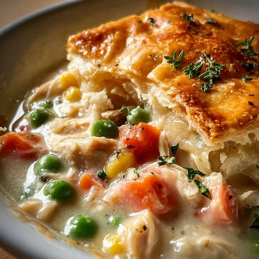 Delicious Crock Pot Chicken Pot Pie with flaky crust and savory filling