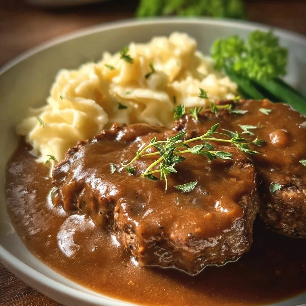 Delicious slow-cooked cube steak with gravy in a crock pot.