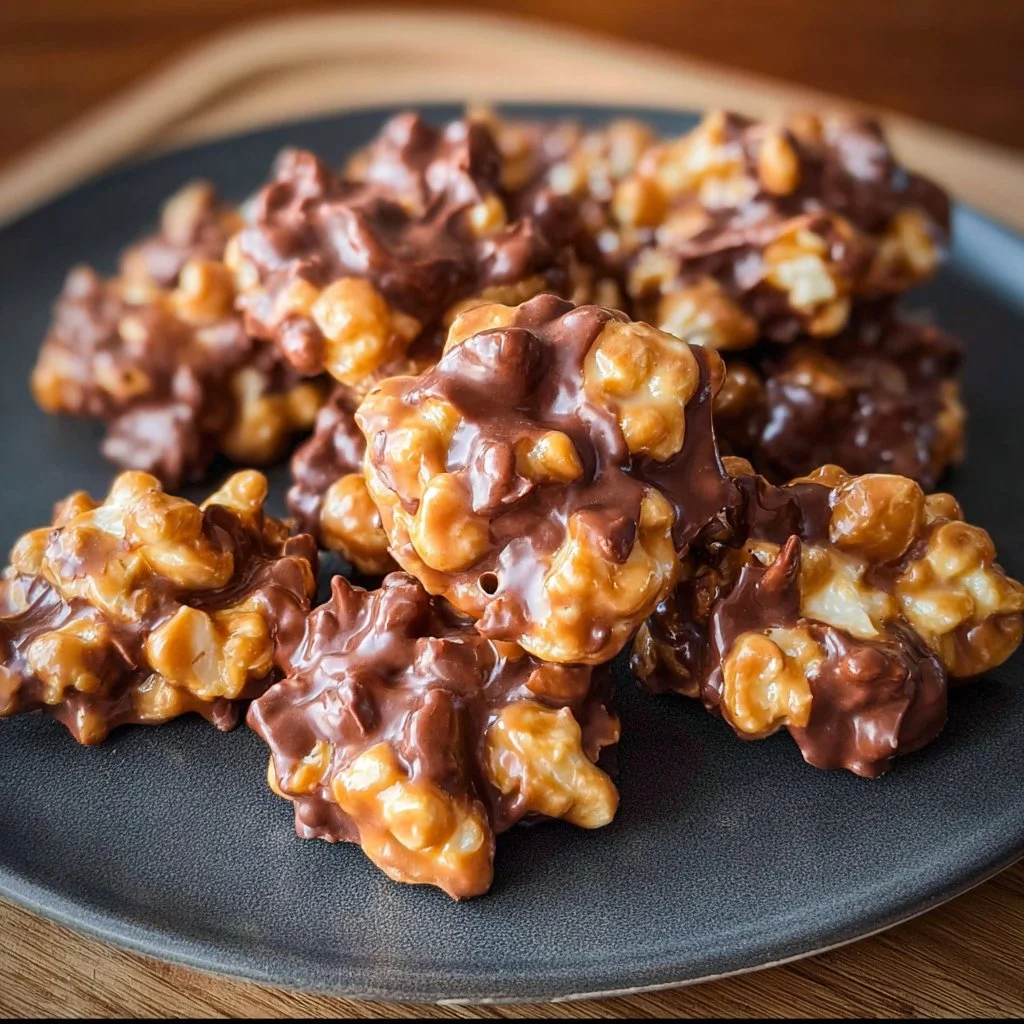 Delicious Crock Pot peanut clusters recipe with chocolate and peanuts.