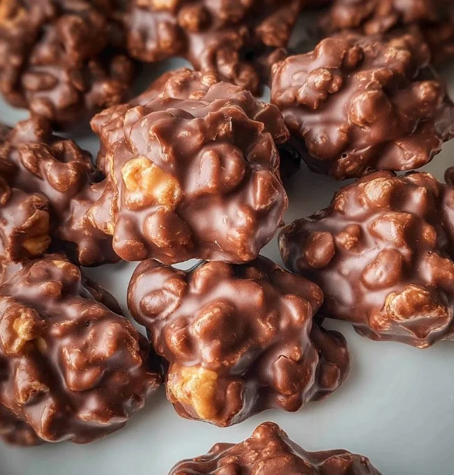 Delicious Crock Pot peanut clusters made with chocolate and peanuts