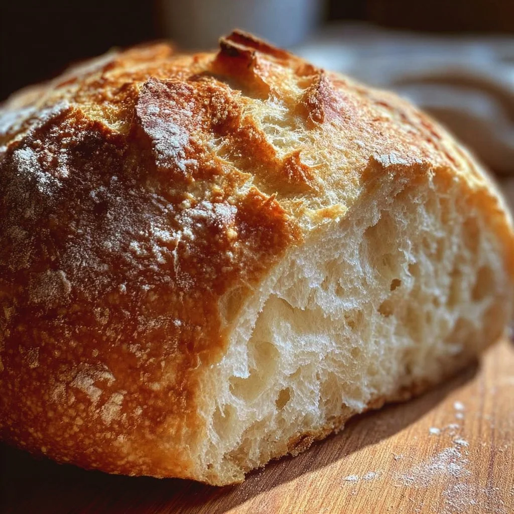 Freshly baked Crockpot Bread cooling on a kitchen counter.