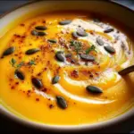 Crockpot Butternut Squash Soup in a bowl garnished with herbs