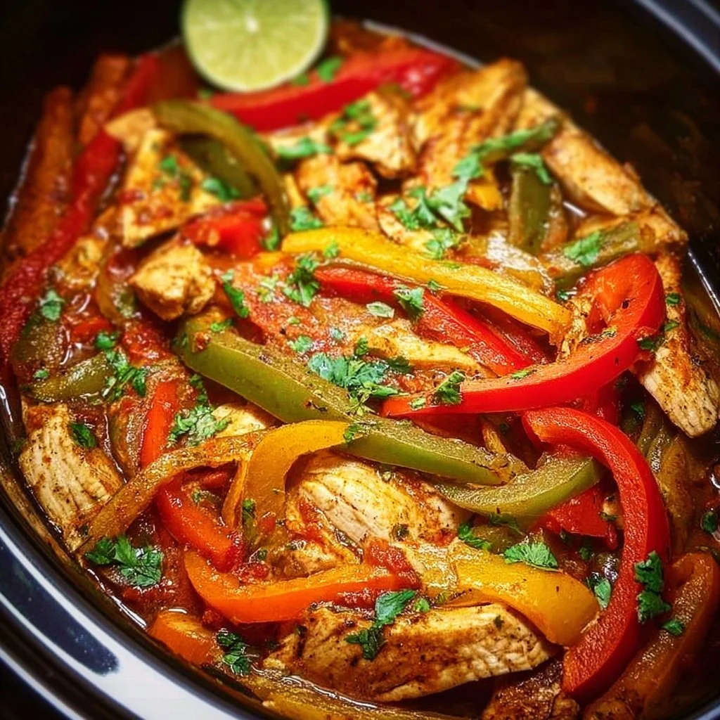 Crockpot Chicken Fajitas served with fresh vegetables and tortillas