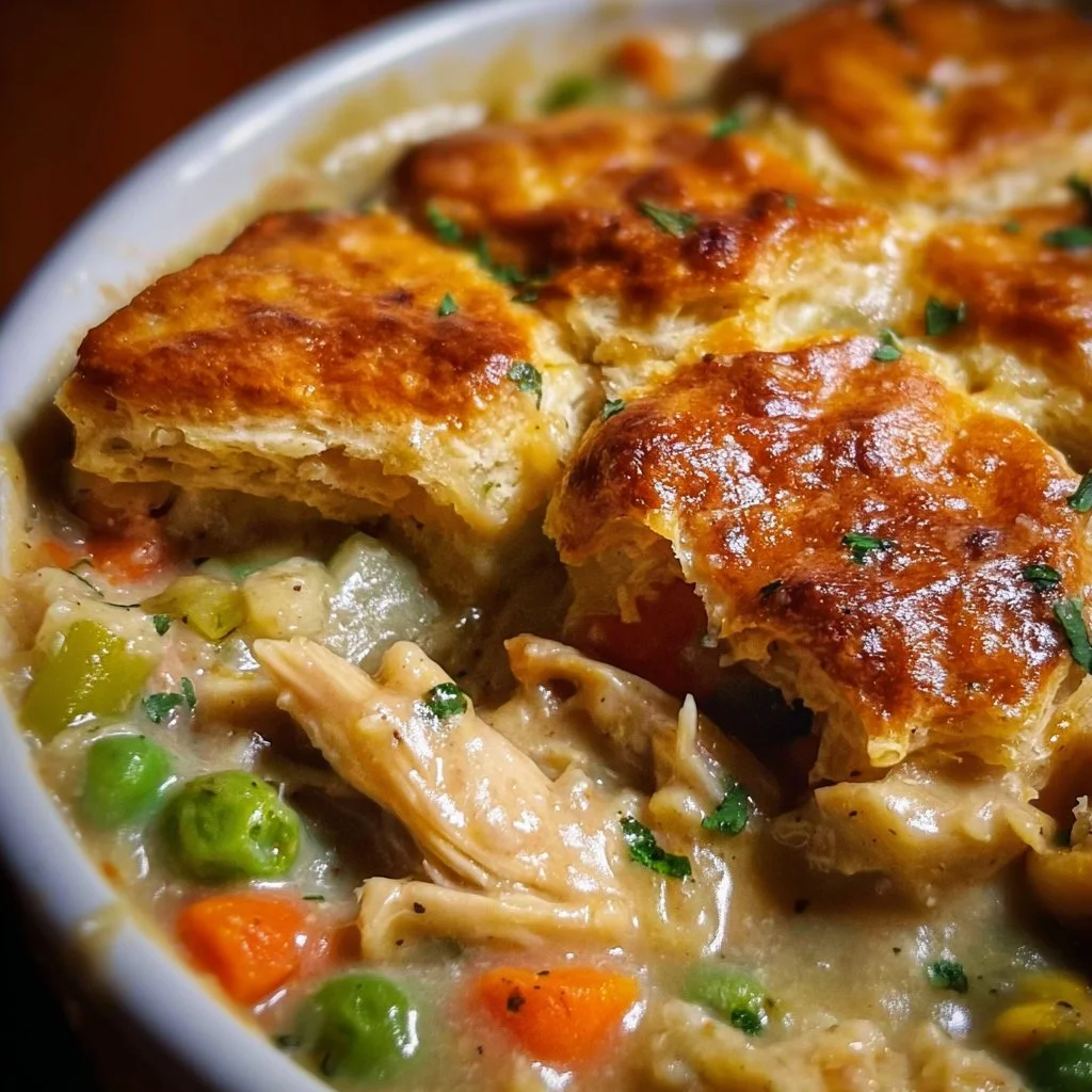 Delicious Crockpot Chicken Pot Pie served in a bowl with fresh herbs