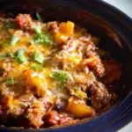 Delicious Crockpot Cowboy Casserole featuring beef, beans, and cheese