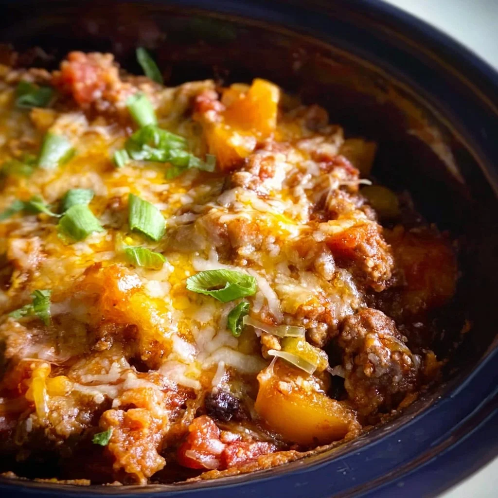 Delicious Crockpot Cowboy Casserole featuring beef, beans, and cheese