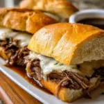 Crockpot French Dip Sandwiches with juicy beef and savory broth