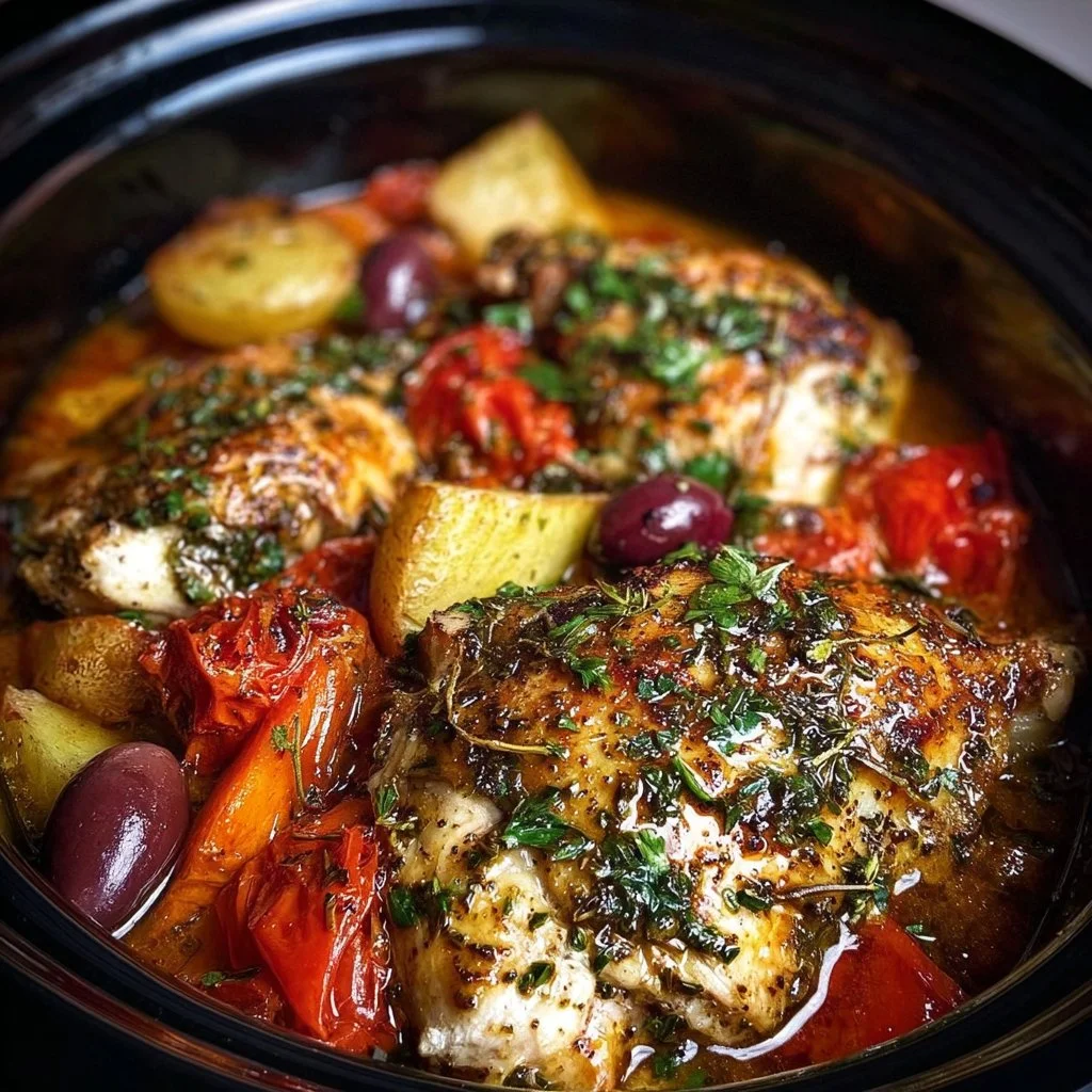 Delicious Crockpot Greek Chicken with herbs and spices for a perfect meal