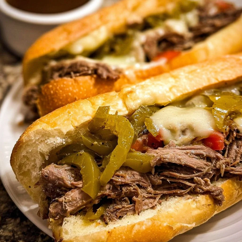 Slow-cooked Crockpot Italian beef sandwiches ready to serve