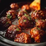 Crockpot Korean meatballs served in a savory sauce garnished with green onions.