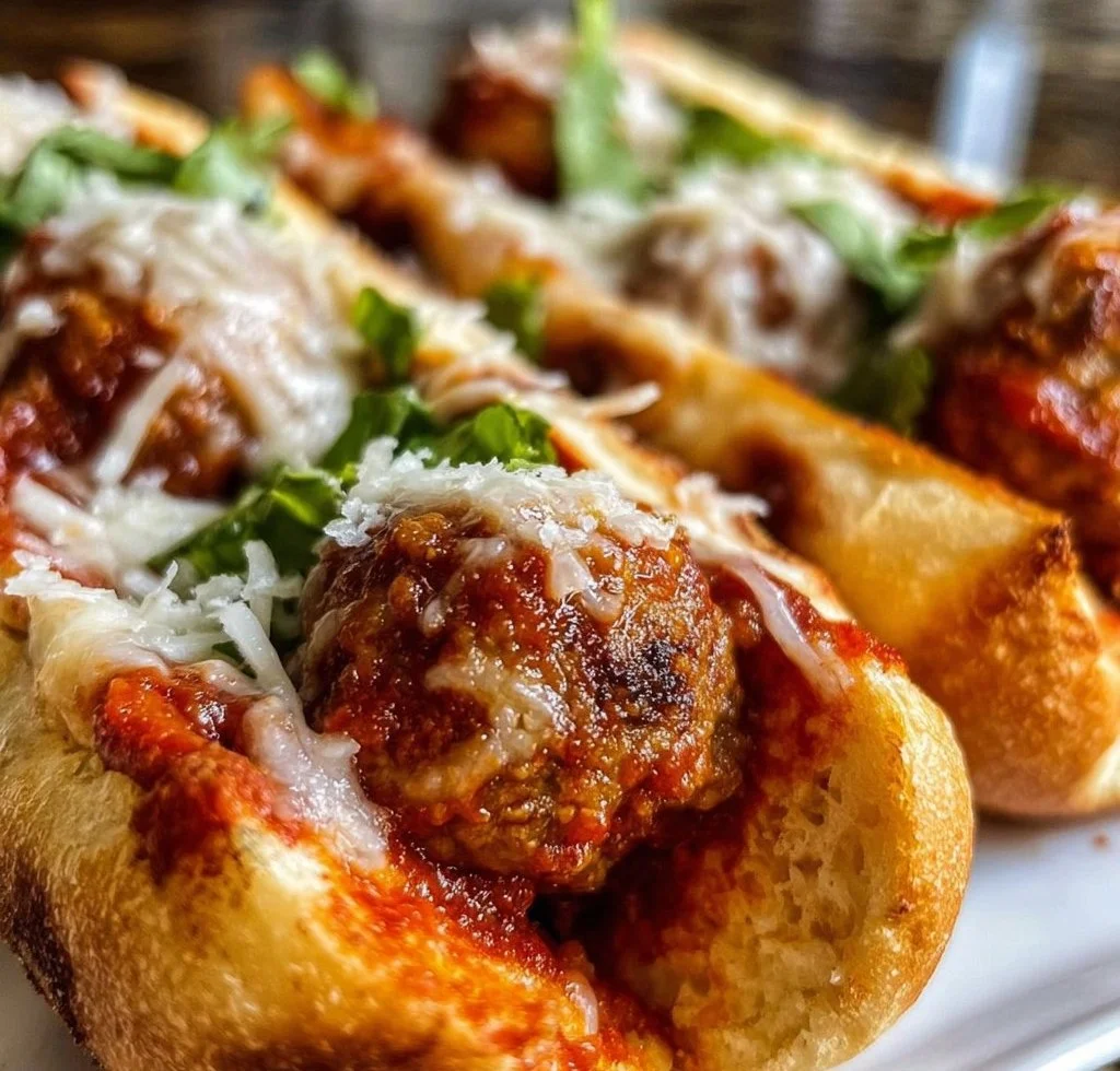 Delicious Crockpot meatball subs with melted cheese and fresh herbs