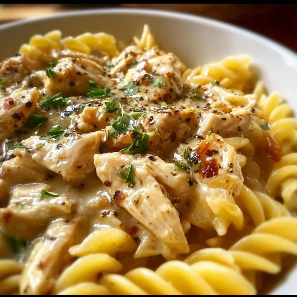 Delicious Crockpot Olive Garden Chicken Pasta served with herbs and cheese.
