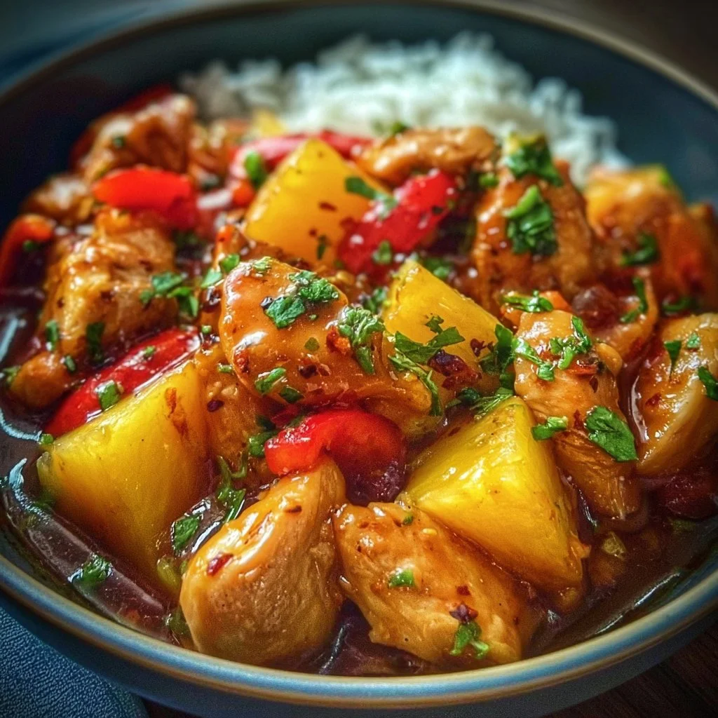 Delicious crockpot pineapple chicken dish served in a bowl