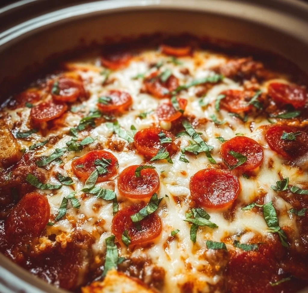 Crockpot Pizza Dip served in a bowl with dipping chips