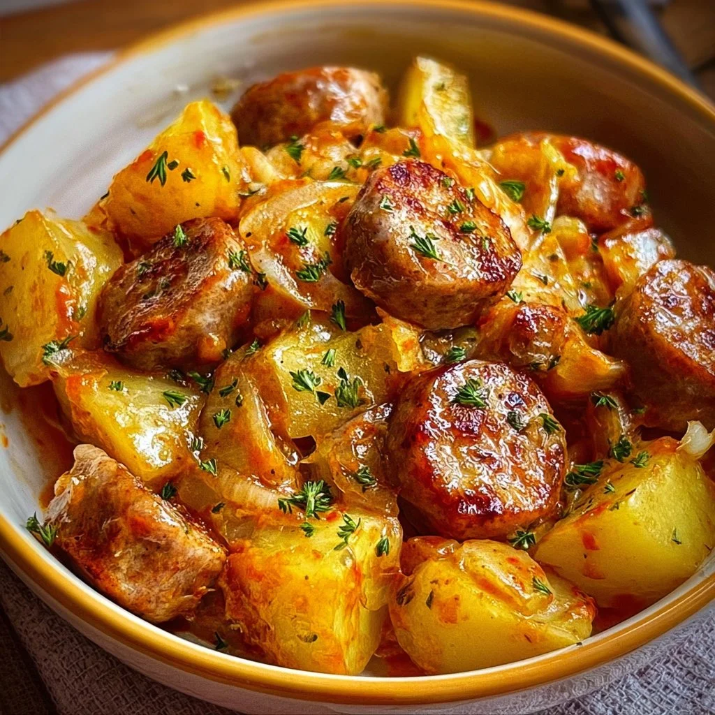 Crockpot sausage with potatoes in a slow cooker