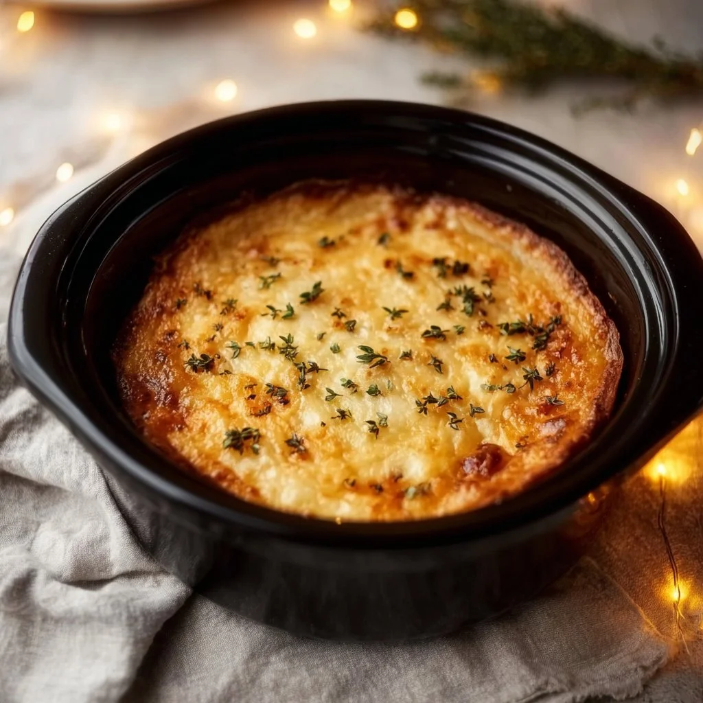Crockpot Shepherd's Pie served in a bowl with fluffy mashed potatoes on top