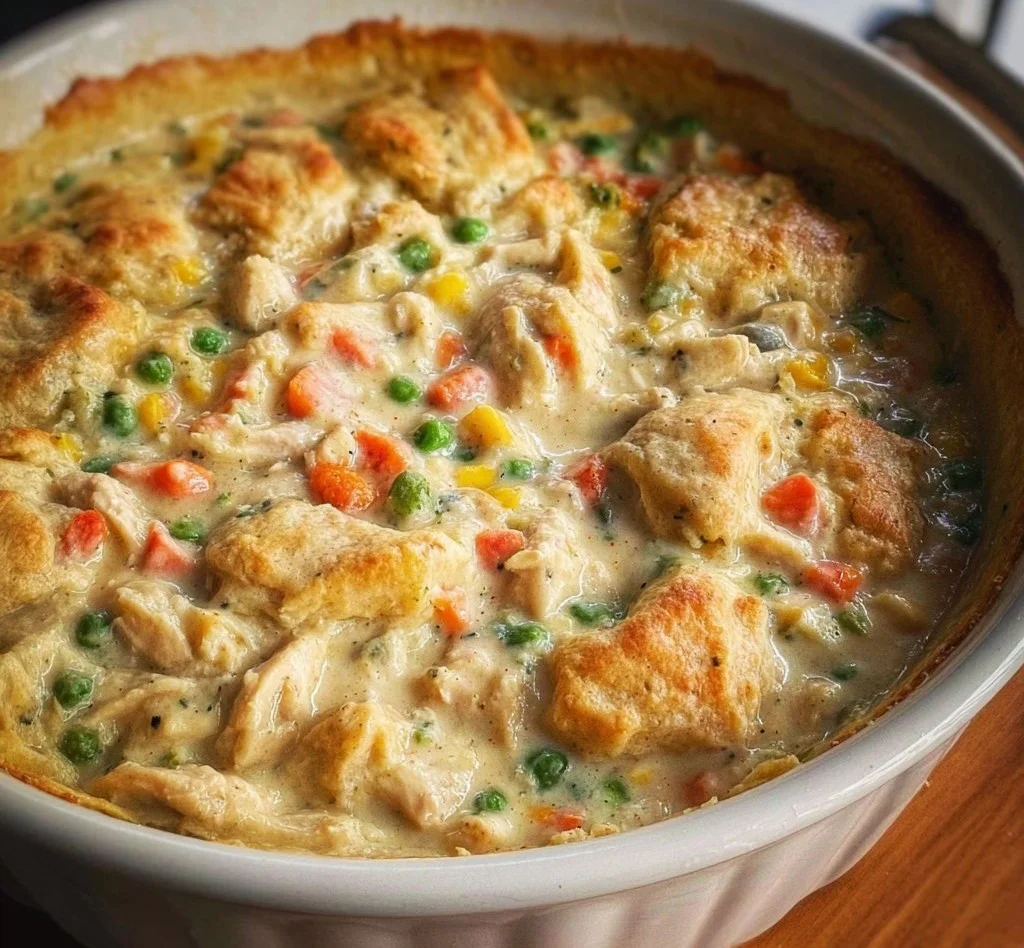 Delicious crustless chicken pot pie recipe with chicken and veggies