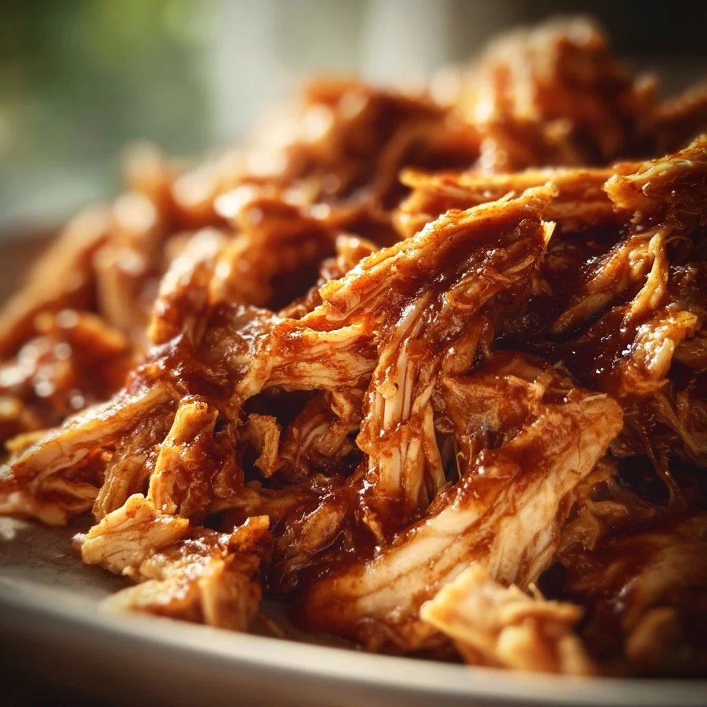 Delicious BBQ shredded chicken served on a bun with coleslaw.