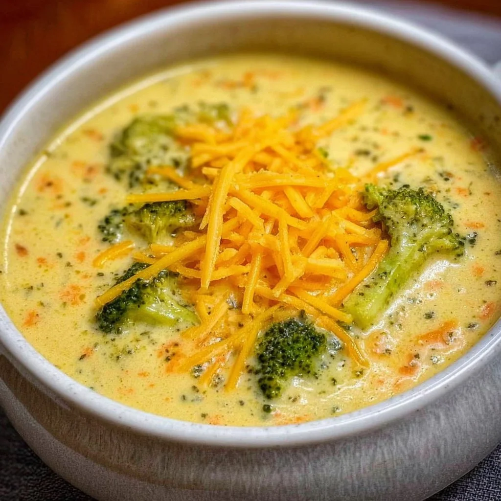 Creamy and delicious easy broccoli cheddar soup served in a bowl