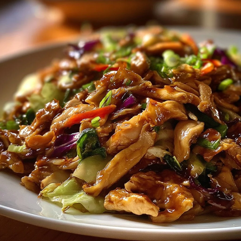 Plate of Easy Moo Shu Chicken served with pancakes and vegetables
