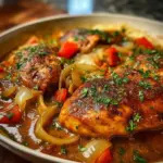Delicious easy stovetop smothered chicken with savory gravy on a plate
