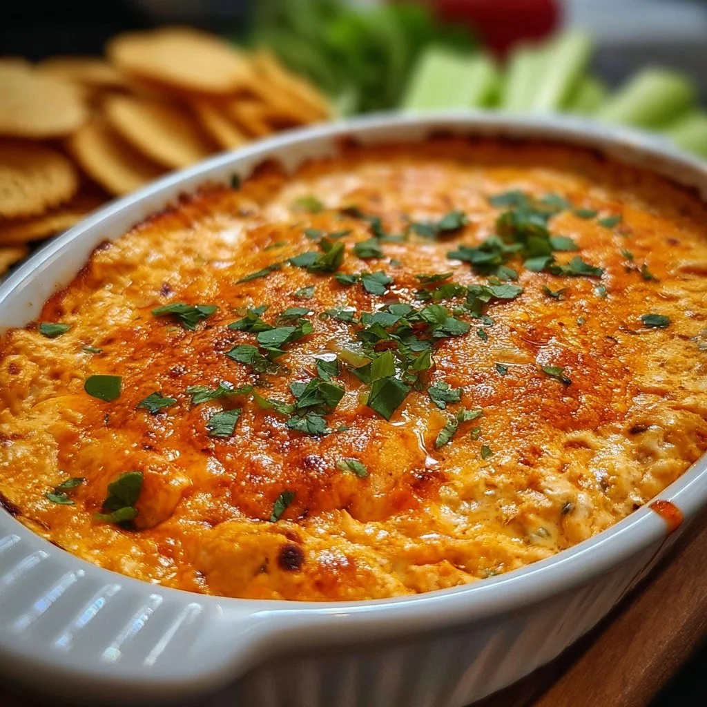 Creamy Frank's RedHot Buffalo Chicken Dip served with tortilla chips