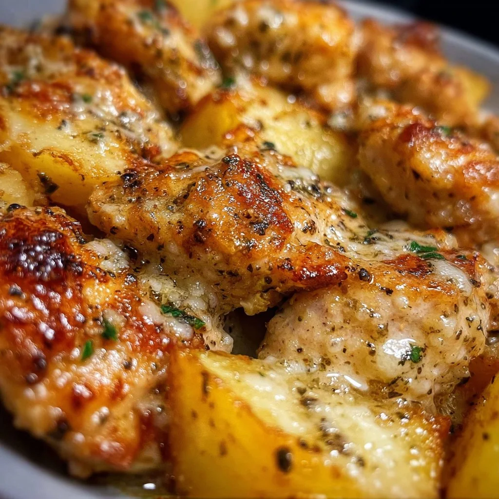 Crockpot Garlic Parmesan Chicken garnished with herbs and spices