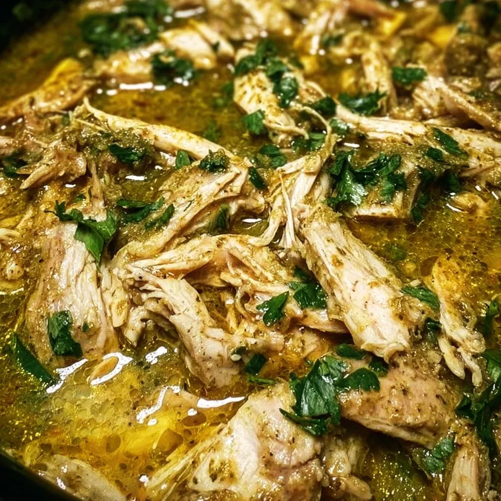 Delicious Green Sauce Slow Cooker Chicken served on a plate