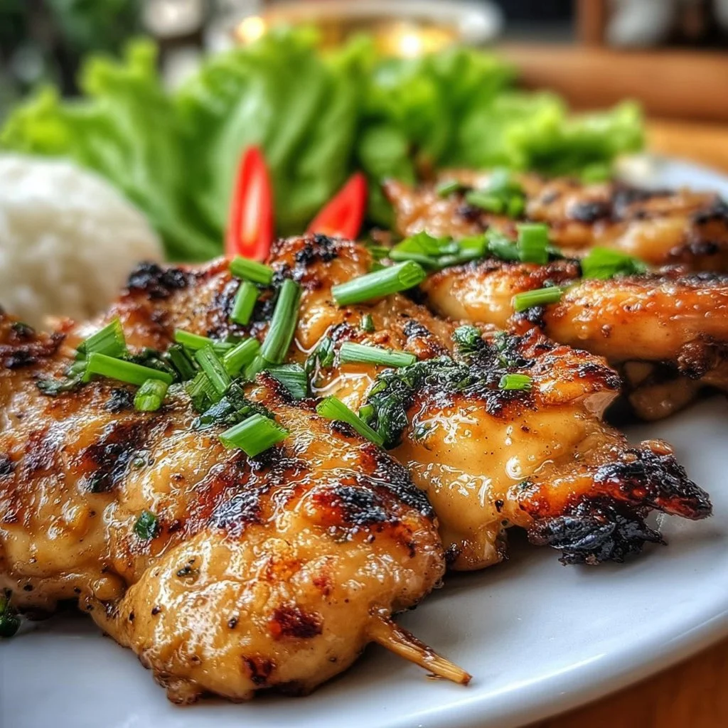Grilled Vietnamese Chicken served with fresh herbs and dipping sauce