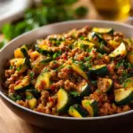 Ground Turkey and Zucchini Skillet served in a pan with colorful vegetables