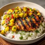 Delicious Honey Lime Chicken with vibrant Mango Salsa served on a plate.