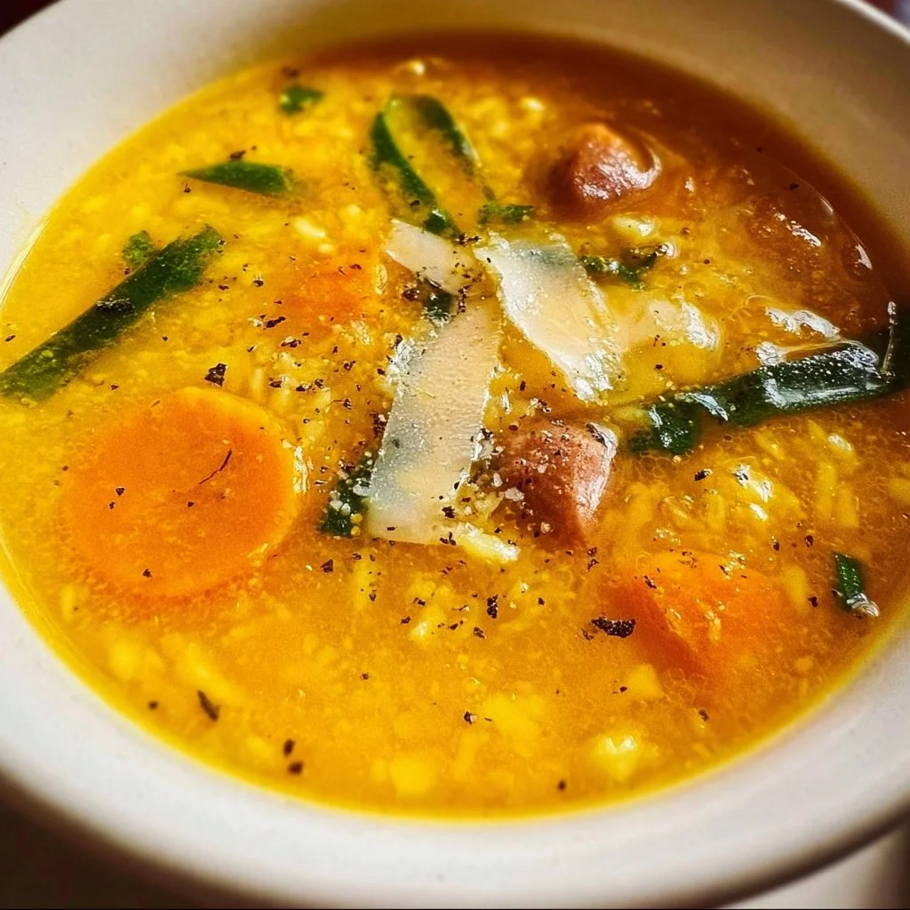 Bowl of Italian Penicillin Soup garnished with herbs and spices