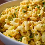Delicious homemade macaroni salad served in a bowl.