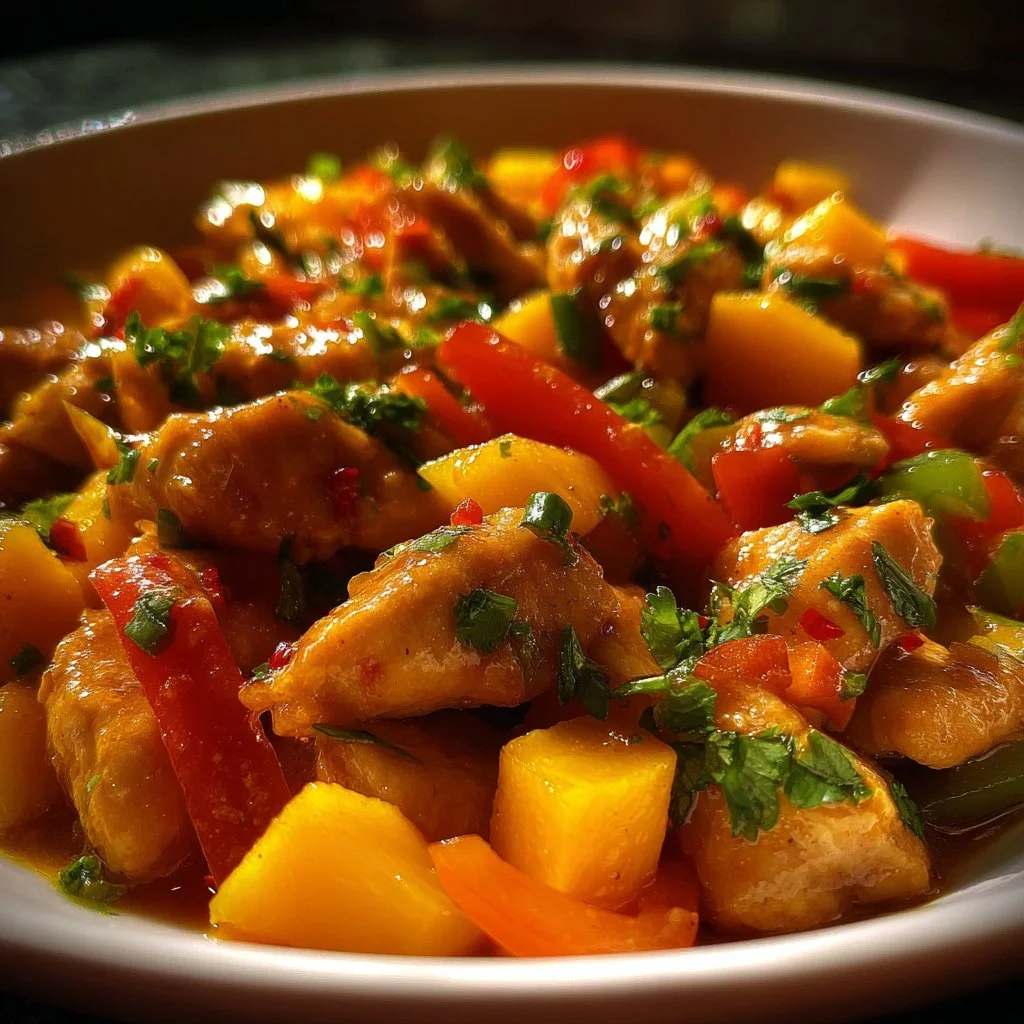 Delicious Mango Chicken Stir Fry with colorful vegetables