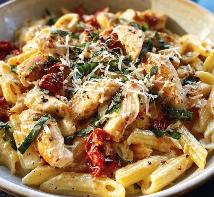 Delicious Marry Me Chicken Pasta garnished with herbs and served in a bowl