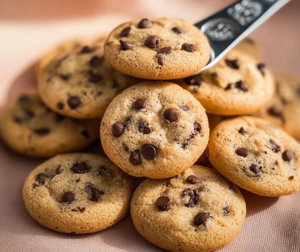 Plate of mini chocolate chip cookies ready to be enjoyed.