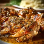 A plate of Mississippi Chicken served with rice and garnished with parsley.