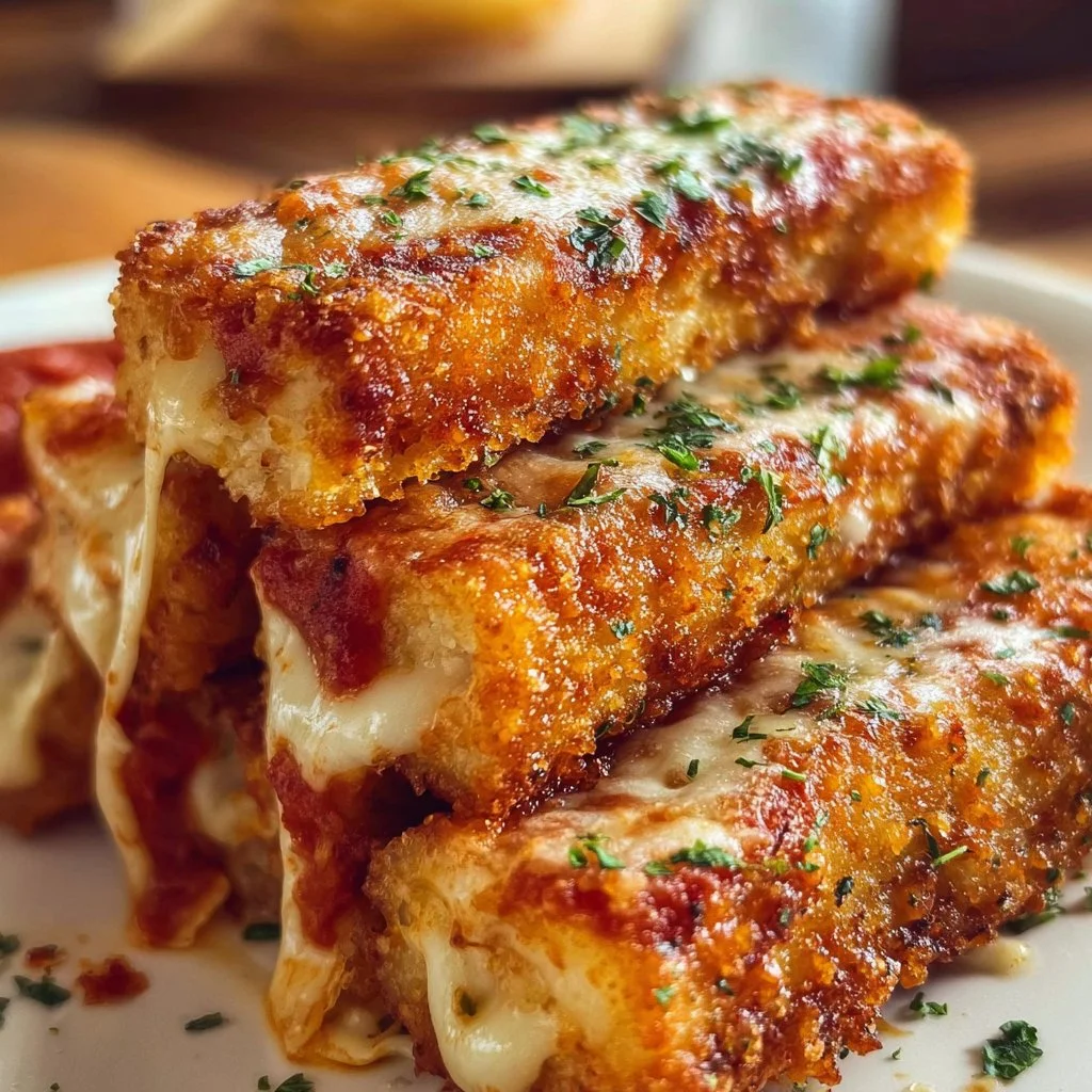 Crispy mozzarella lasagna sticks served with marinara dipping sauce.