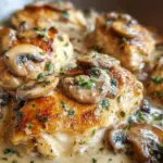 Creamy Mushroom Asiago Chicken served with fresh herbs