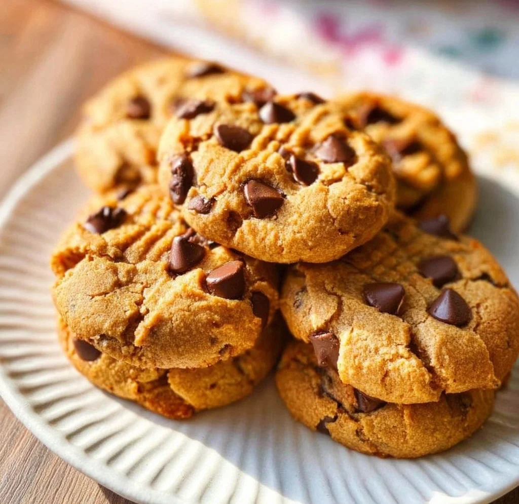 Freshly baked Peanut Butter Chocolate Chip Cookies on a cooling rack