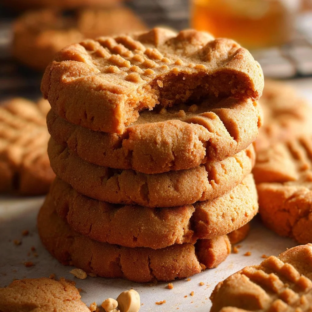 Freshly baked peanut butter cookies on a cooling rack