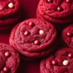 Freshly baked Red Velvet Cookies with cream cheese frosting