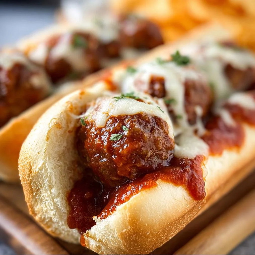 Savory slow cooker meatball subs with melted cheese and marinara sauce